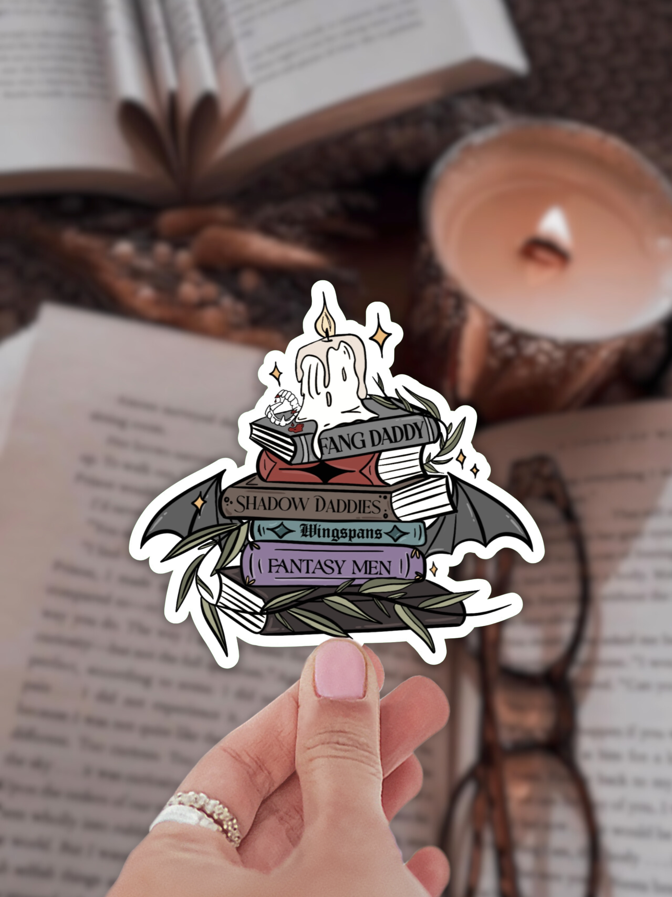 Fantasy Bookstack Sticker: Matte WITH laminate