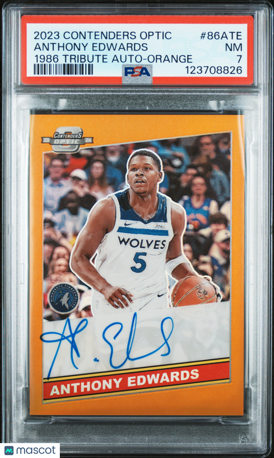 2023 Panini Contenders Optic Anthony Edwards Orange Auto /15 PSA 7