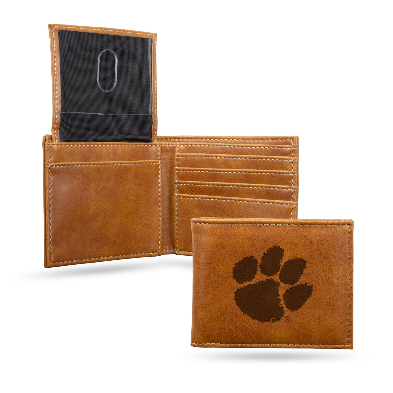 Clemson Tigers Laser Engraved Billfold Leather Wallet