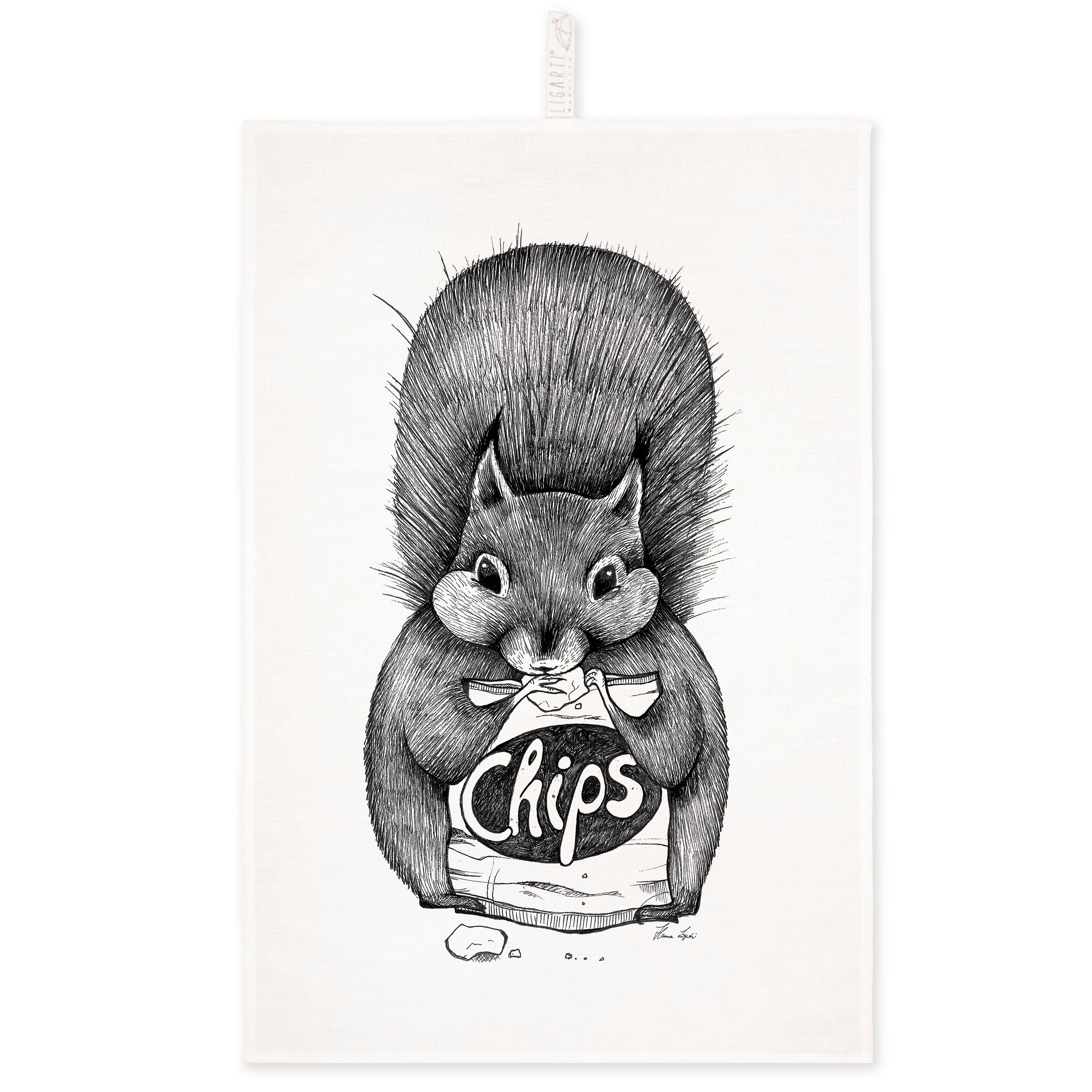 LIGARTI - Tea towel [half linen] Chip leech squirrel | kitchen towels