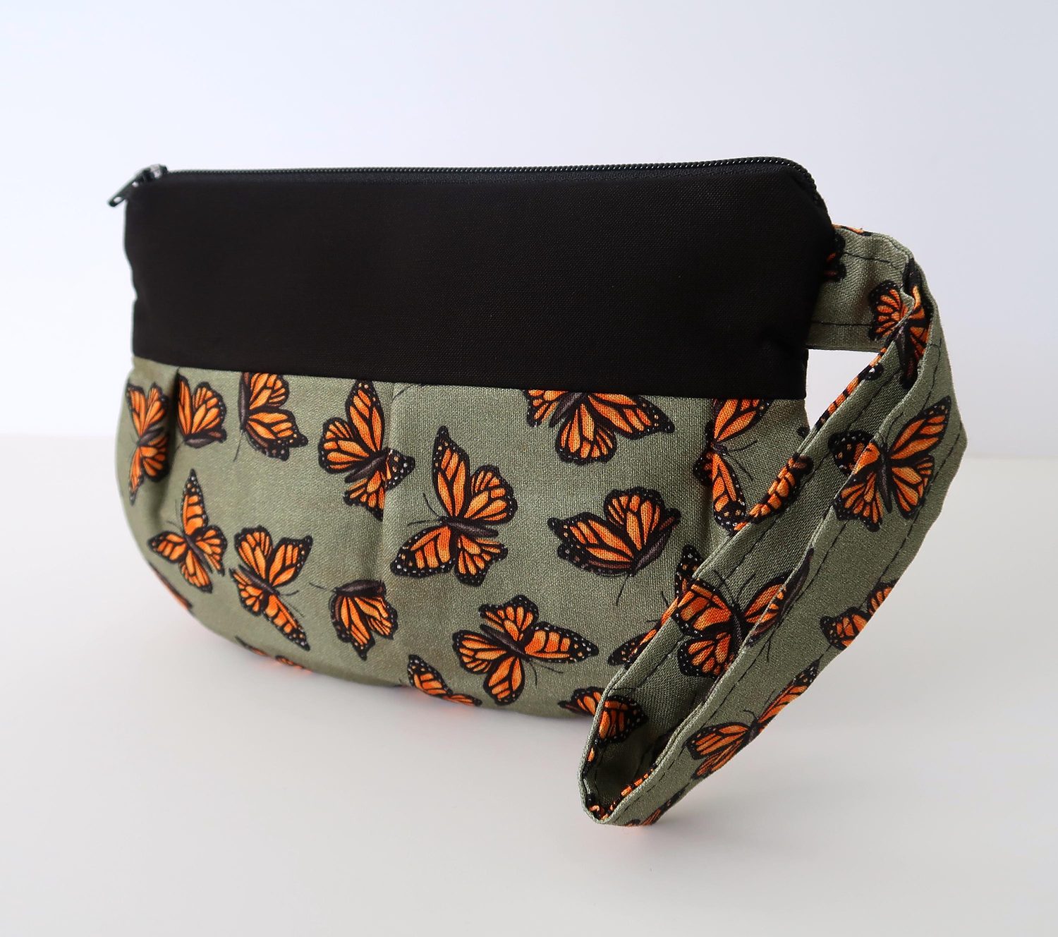 Pleated Wristlet – Monarchs on Sage, photo 4 of 8