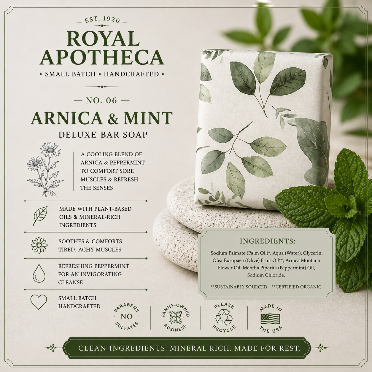 Arnica & Mint - No.6 - Deluxe Bar Soap