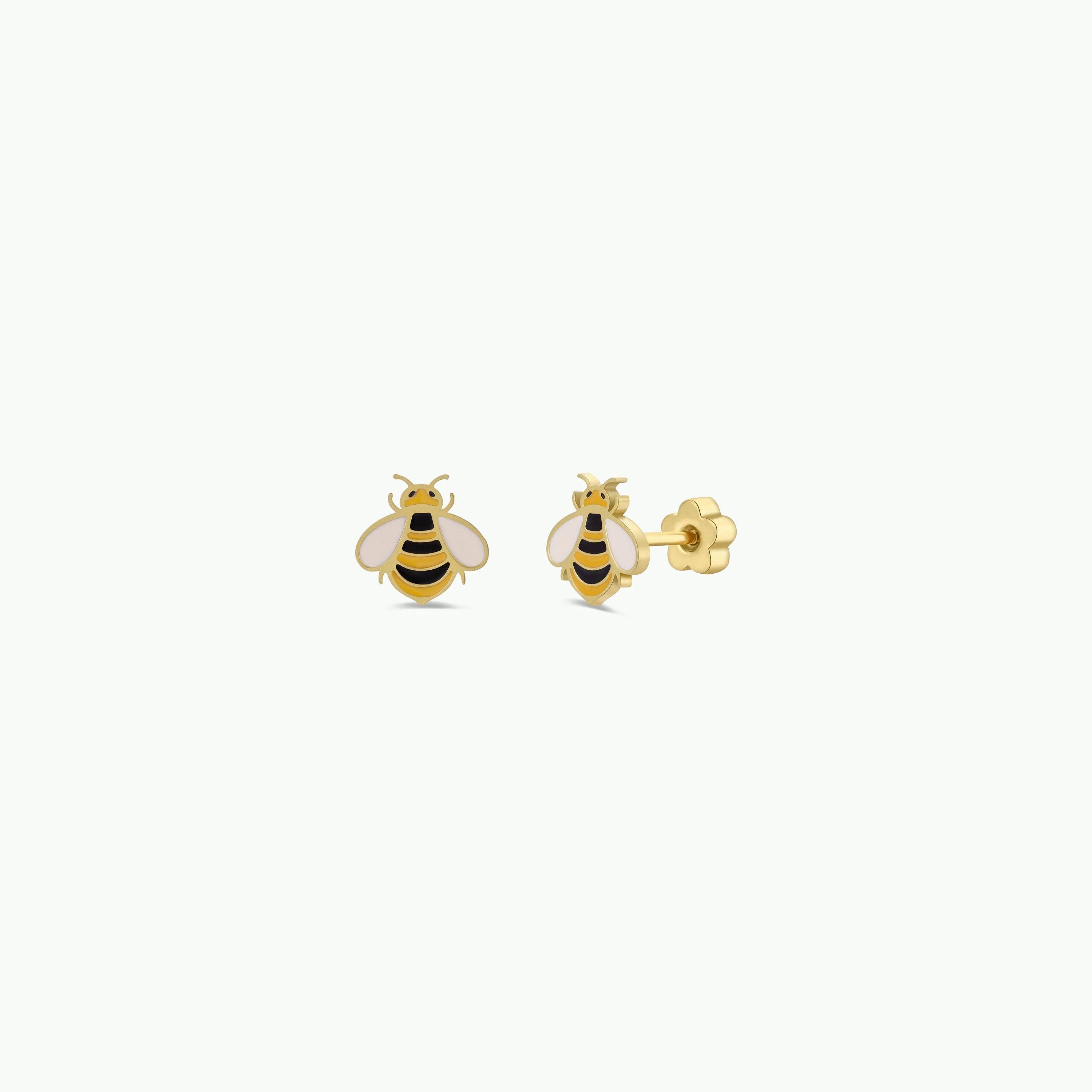 Bumble Bee Enamel Flat Back Kids Earrings
