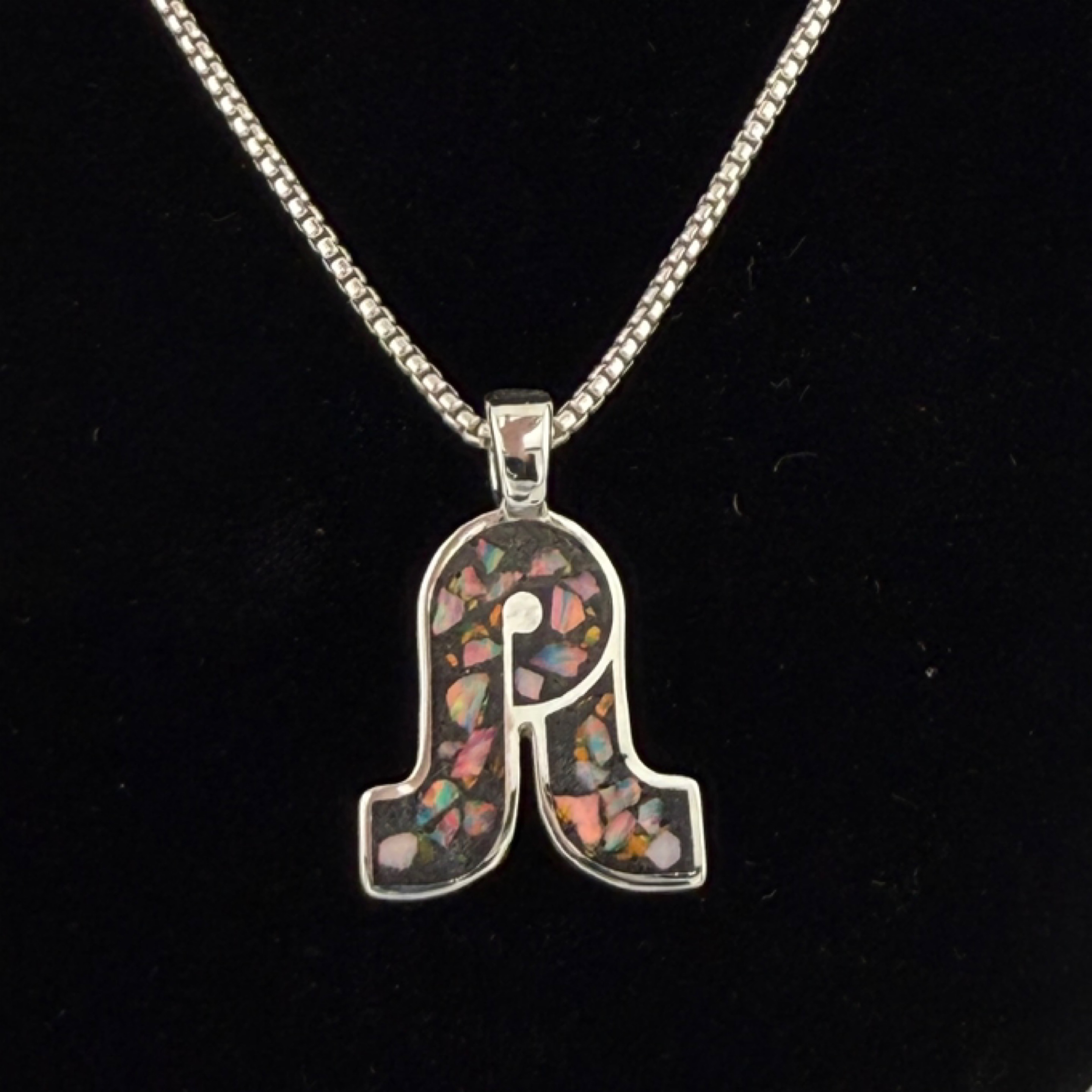 Pretty Lights Logo Pendant – Red & Orange Opal Inlay, Sterling Silver
