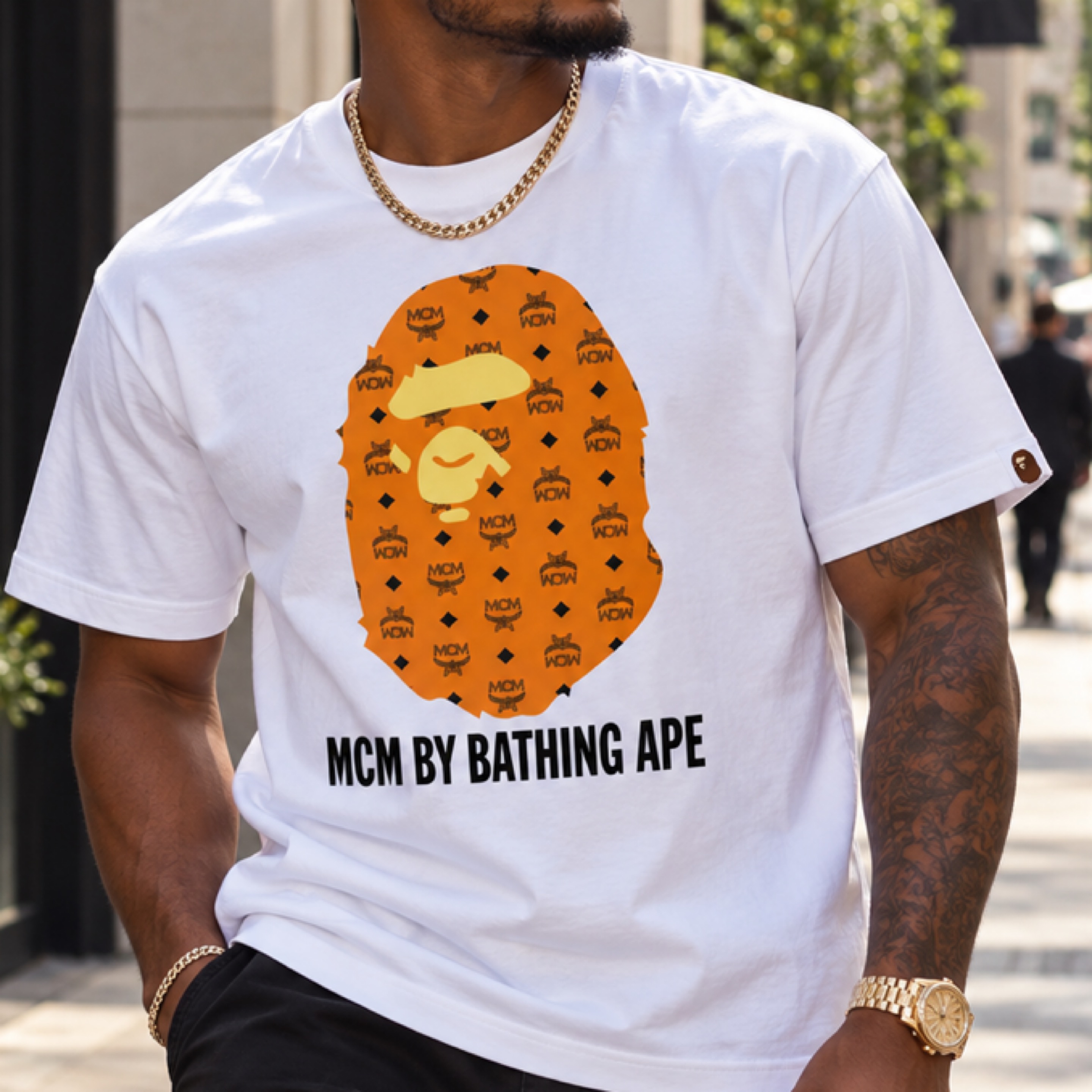 BATHING APE MCM CAMO TEE - Sz S
