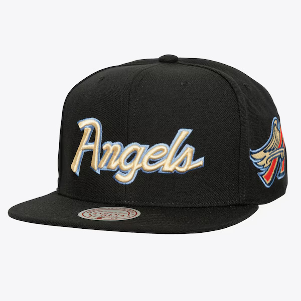 Anaheim Angels 1997 Black Mitchell and Ness Cream Script Snapback Hat