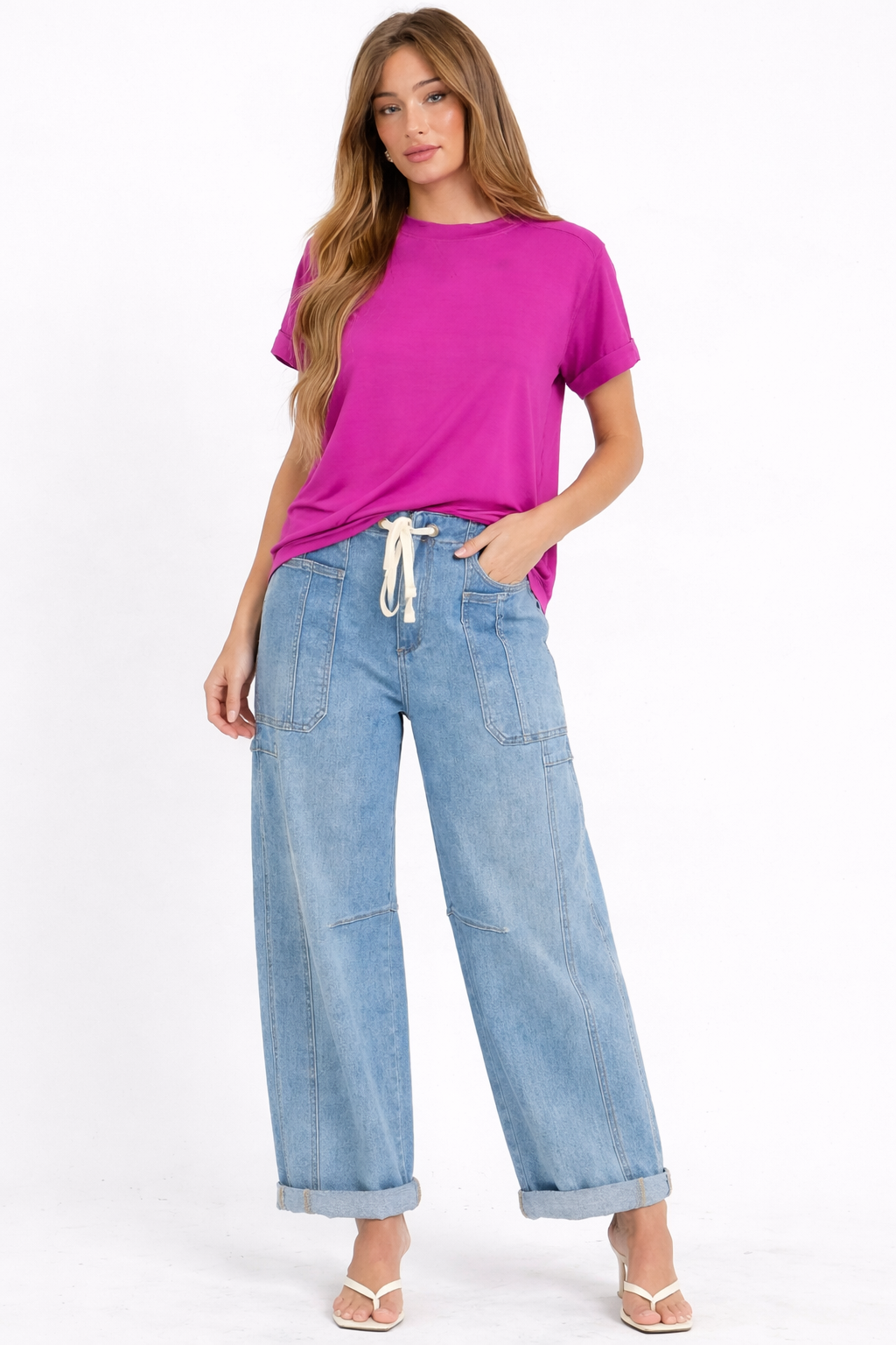 Relaxed Fit Rolled Sleeve French Terry Tee