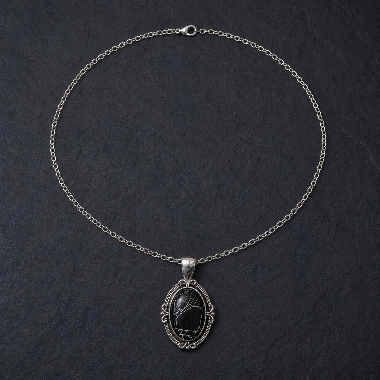 Real Spider Web Cabochon in Antique Silver Mini Necklace