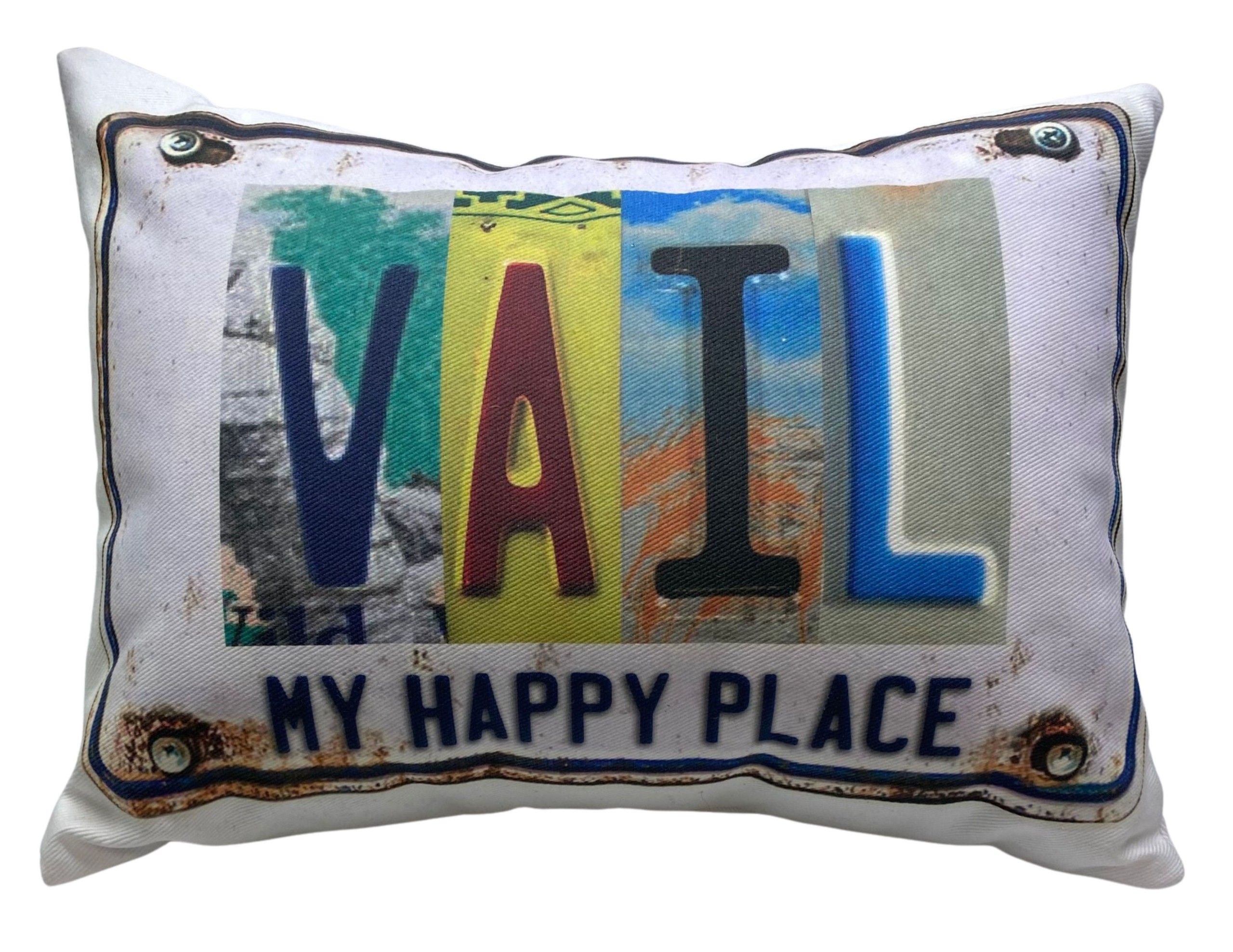 License Plate Pillow Vail Happy Place