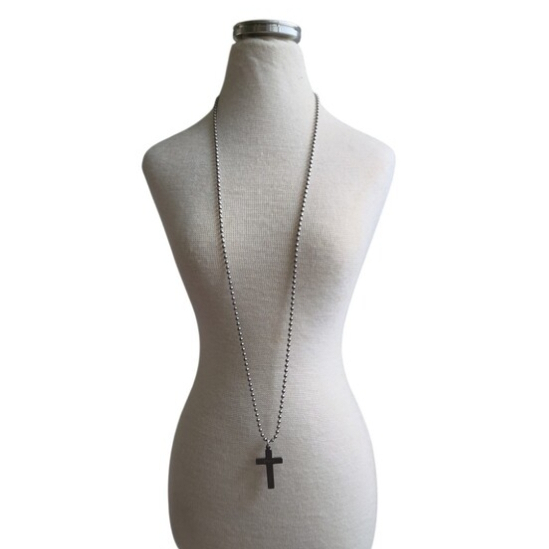 Vintage Silver Toned Ball-Chain Cross Necklace 3YWLO Stamped 26"