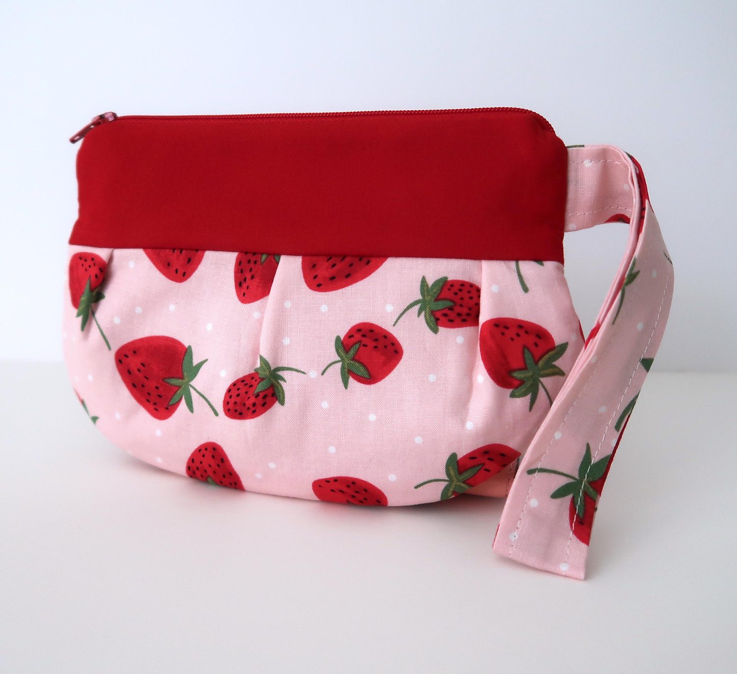 Pleated Wristlet – Strawberries & Dots, photo 2 of 7