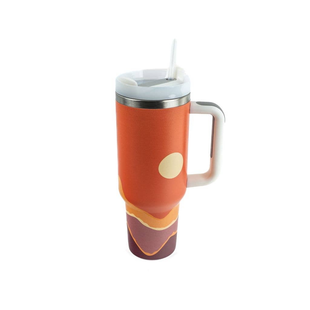 The Montana Scene - 40oz Stainless Steel Tumblers : Mountain Sun Orange