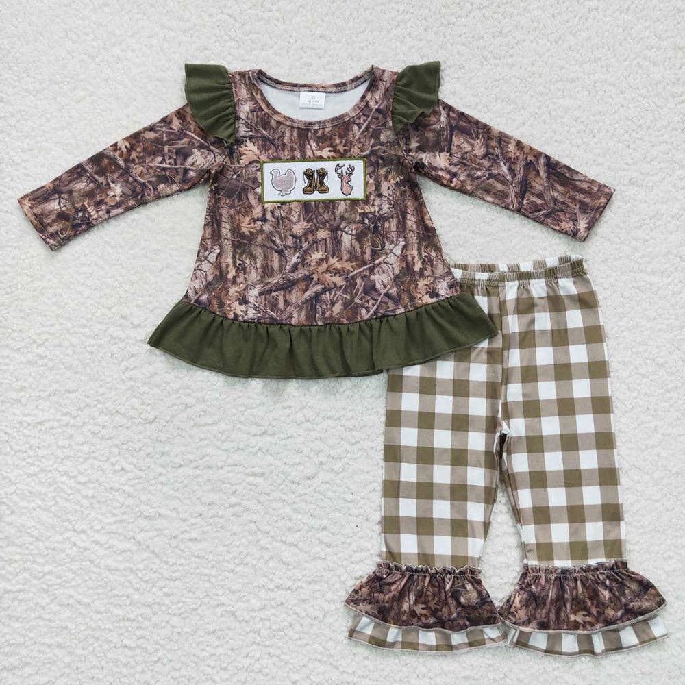 Camo Hunting Turkey Boots Tunic Ruffle Pant Set