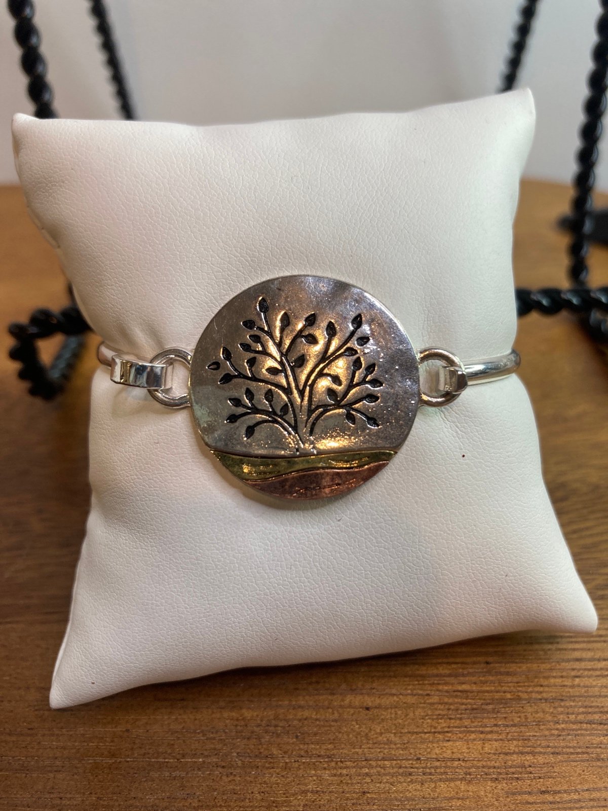 Front Latching Bangle with Tree of Life Silver-Tone