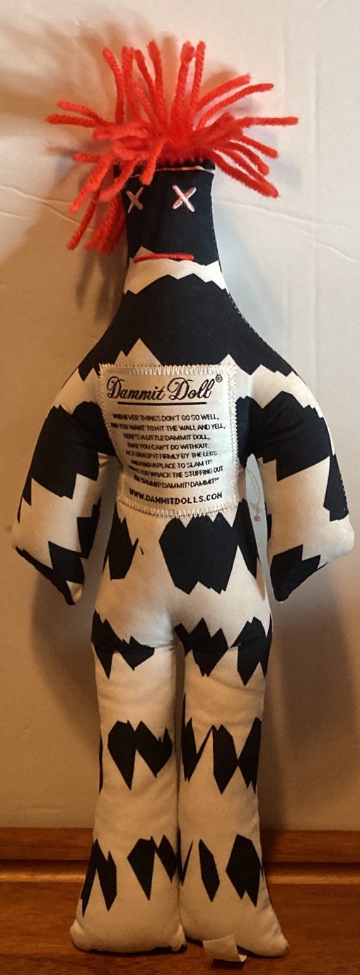 Dammit Doll 13β Plush Stress Reliever RARE Black/White with Red Hair