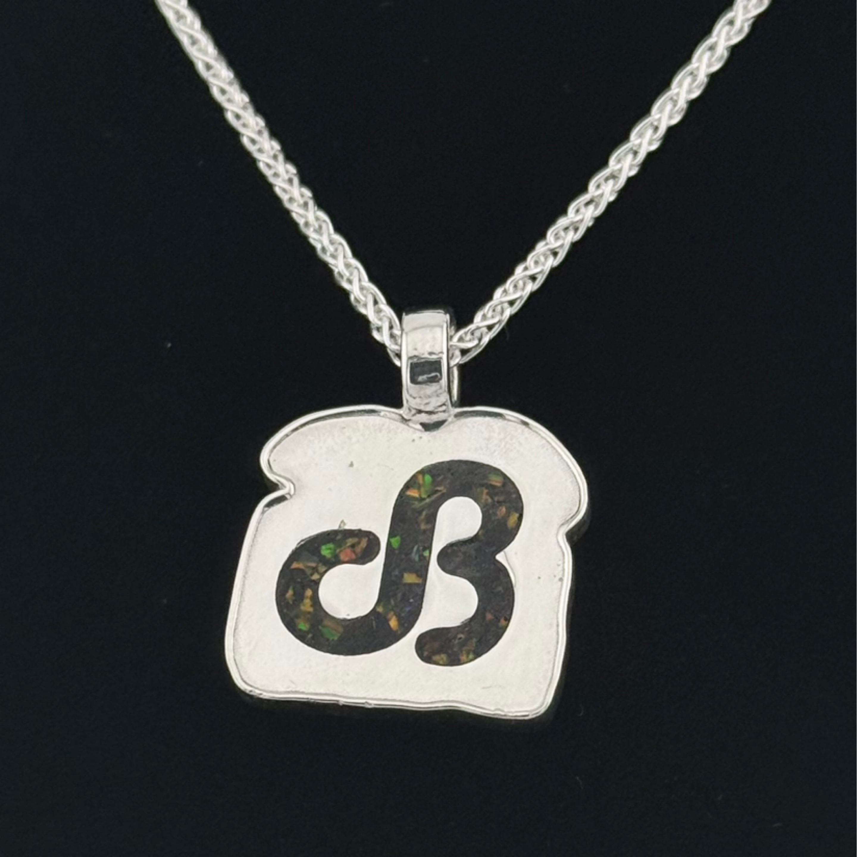 Daily Bread Toast "dB" Pendant (Large) – Opal Inlay, Sterling Silver