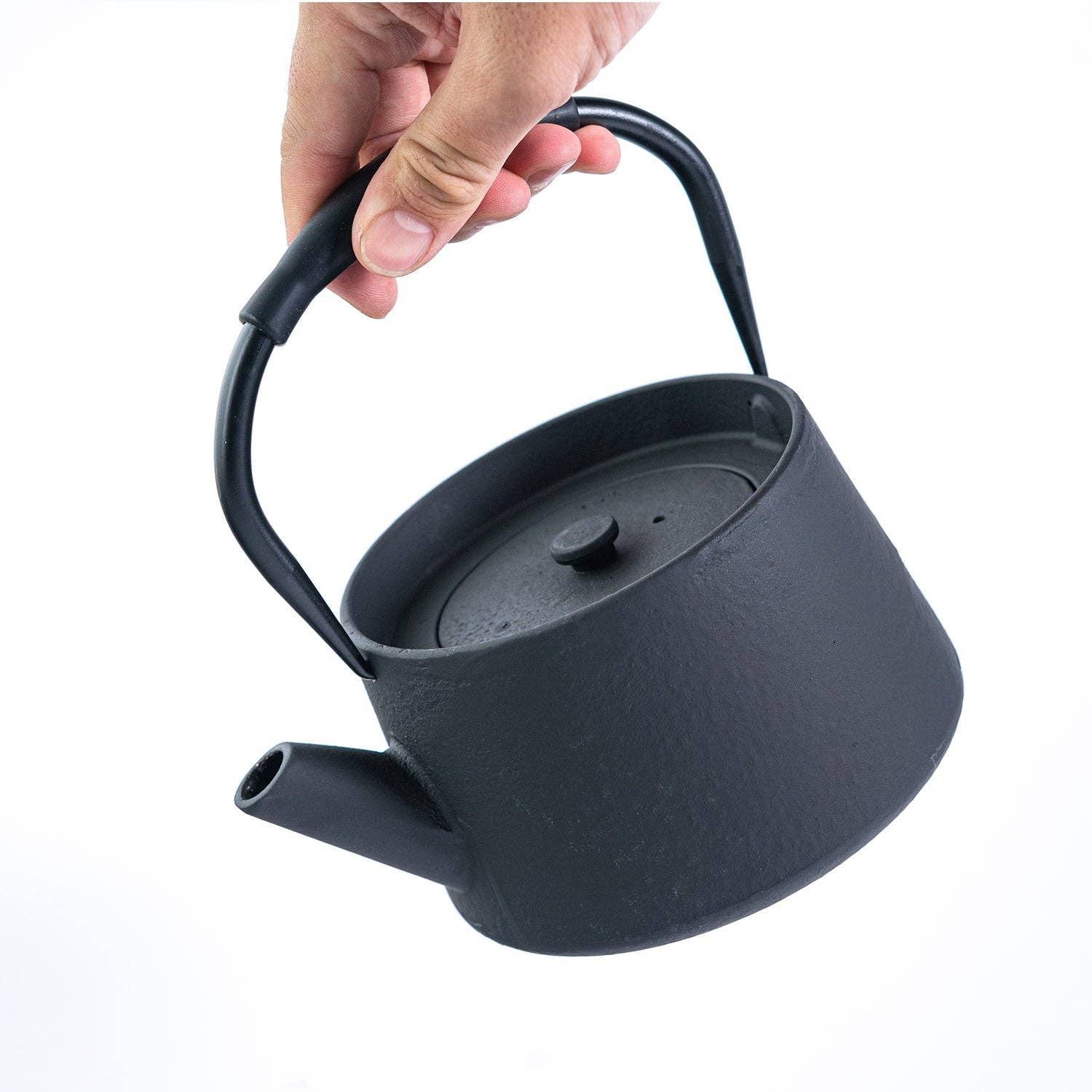 Modern Straight Edge Design Black 33oz Cast Iron Tea Pot (1/8)