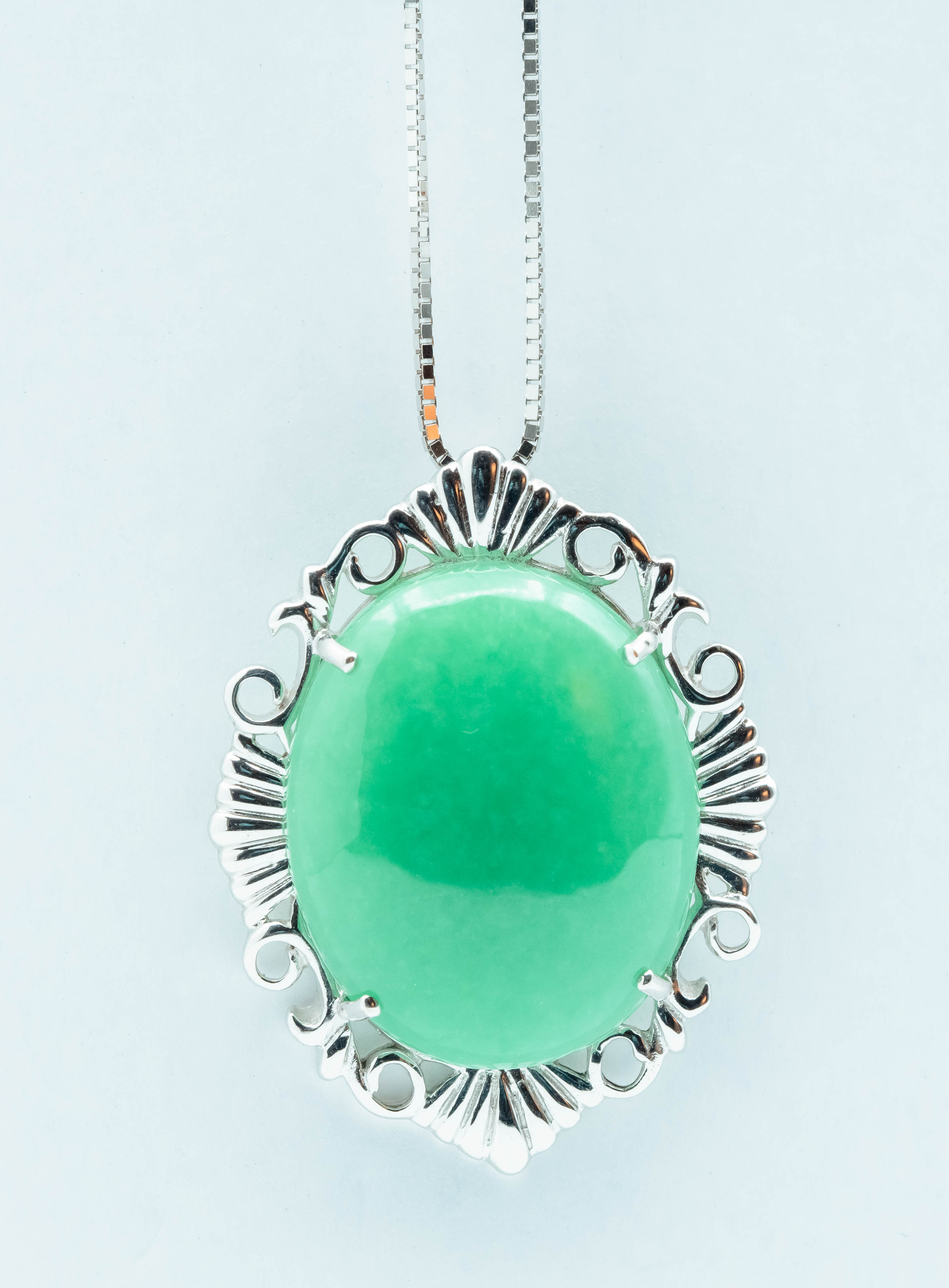Green Moonlight 14K White Gold Green Jade Pendant