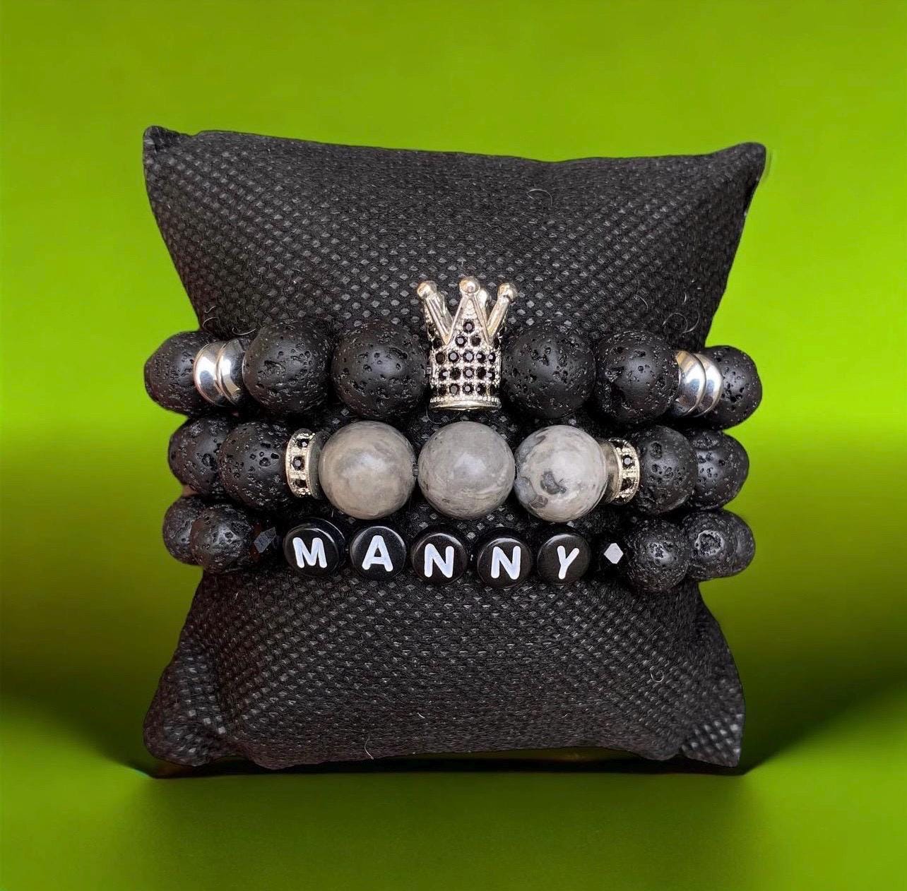 Custom Name Lava Rock Bracelet: Crown Shambala Beaded Gift view 2
