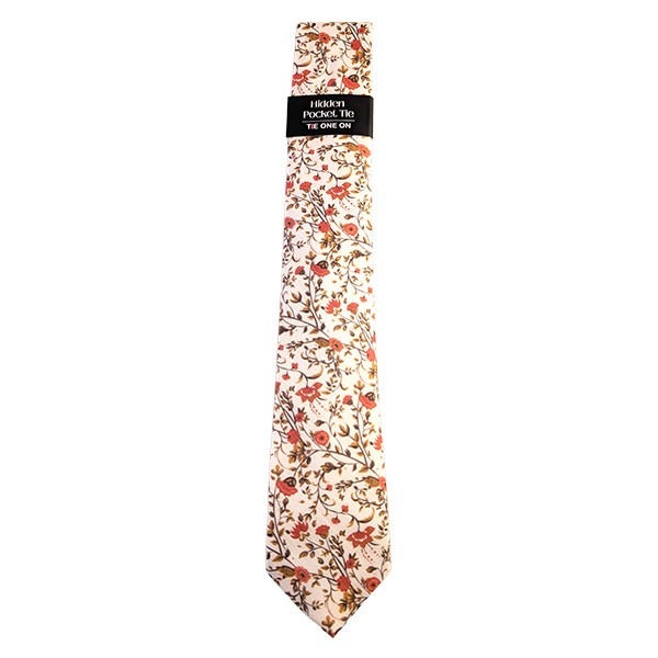 Cream Rust Small Floral Hidden Pocket Tie