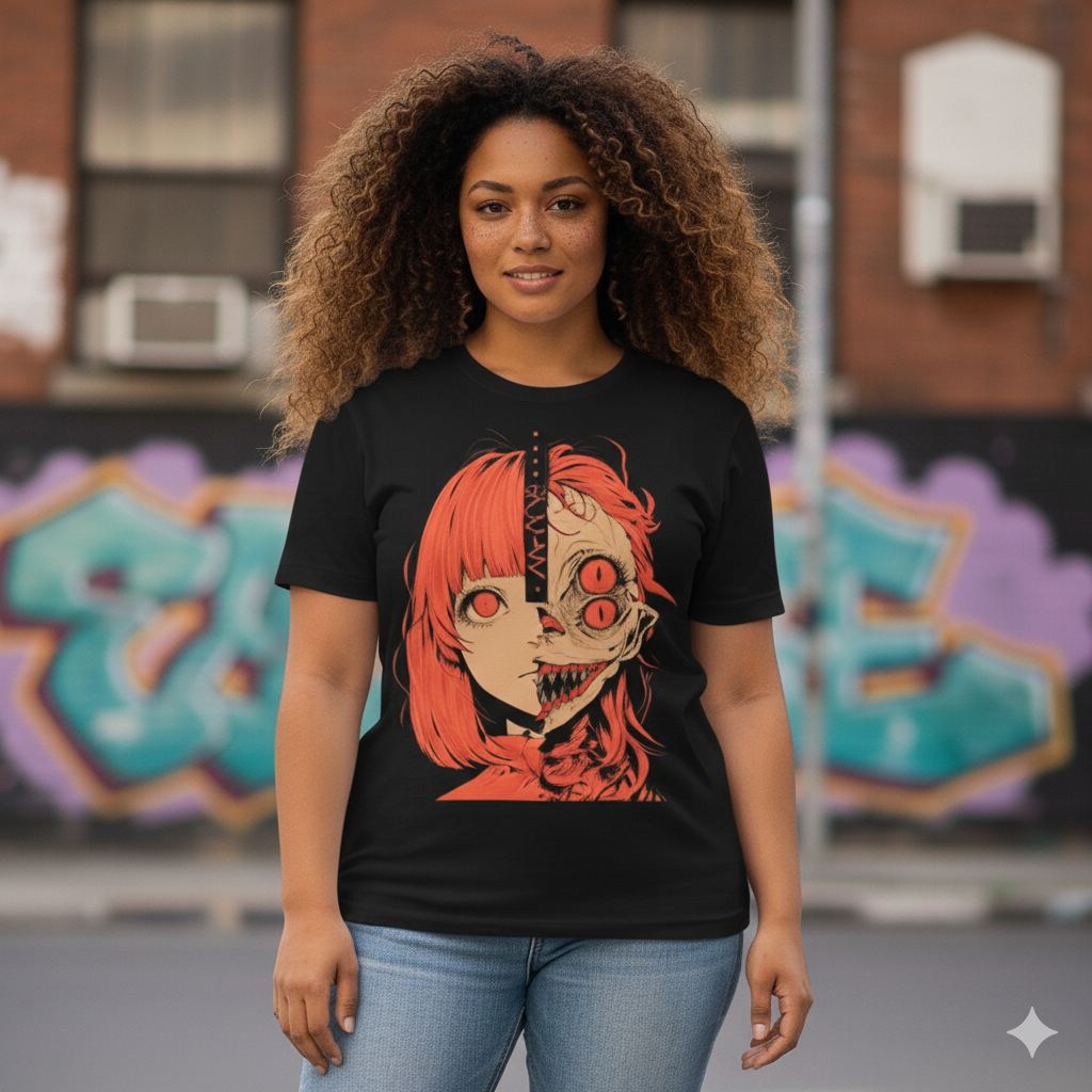 Creepy Anime Girl Japanese Horror Grunge Harajuku T-Shirt