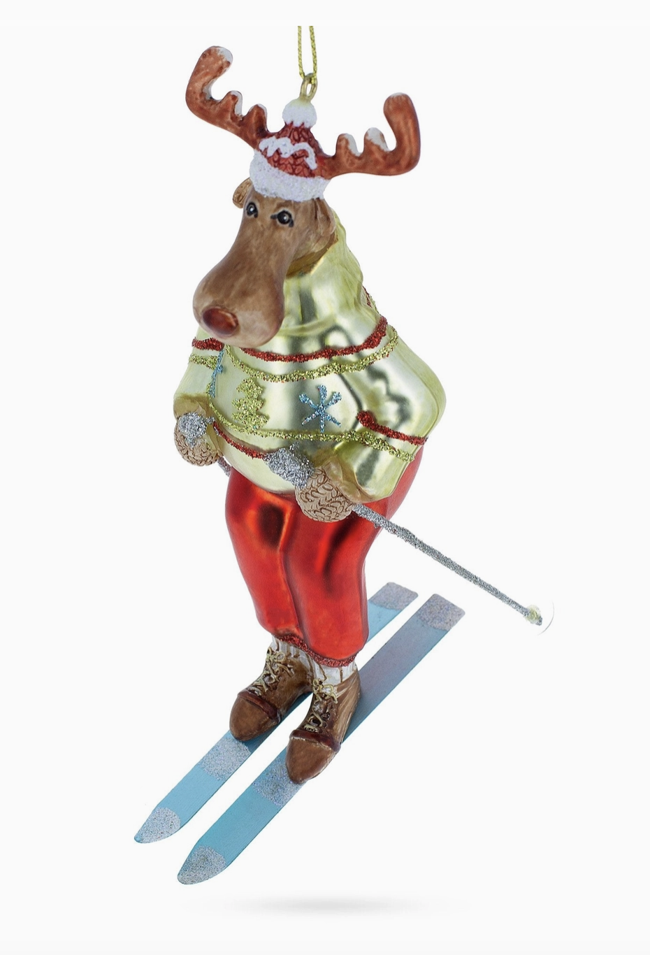 Skiing Reindeer Glass Ornament