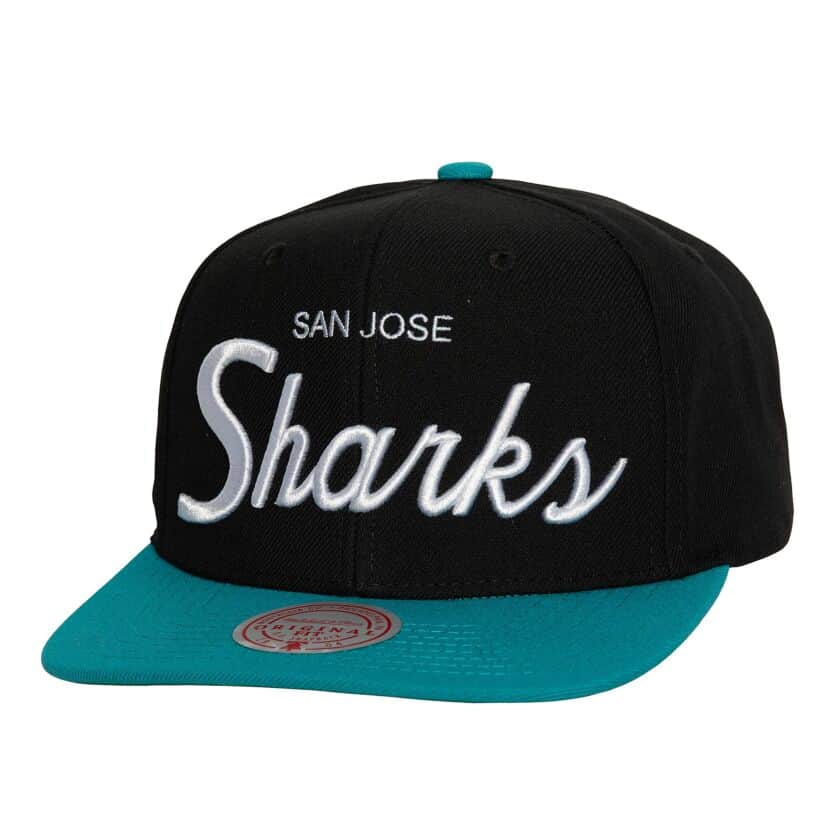 San Jose Sharks Retro Script Mitchell and Ness Snapback Hat