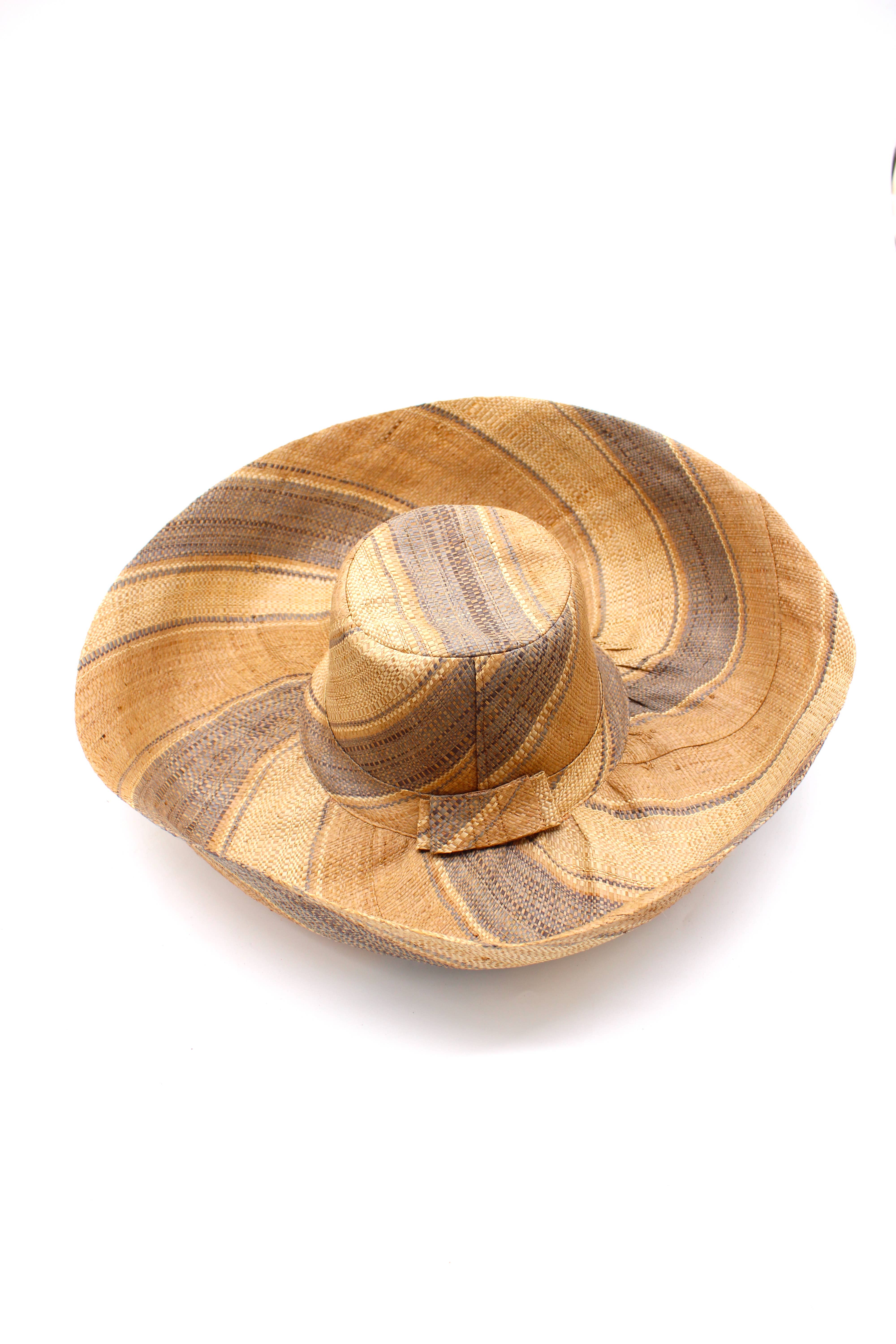 5" & 7" Wide Brim Multicolor Stripe Packable Straw Sun Hats