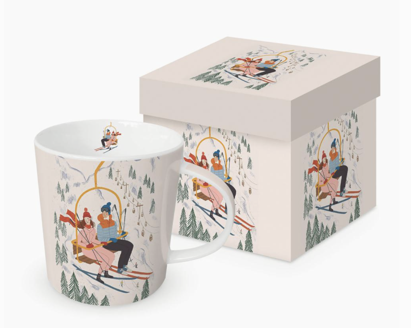 Skiers in Chairlift Mug in Gift Box