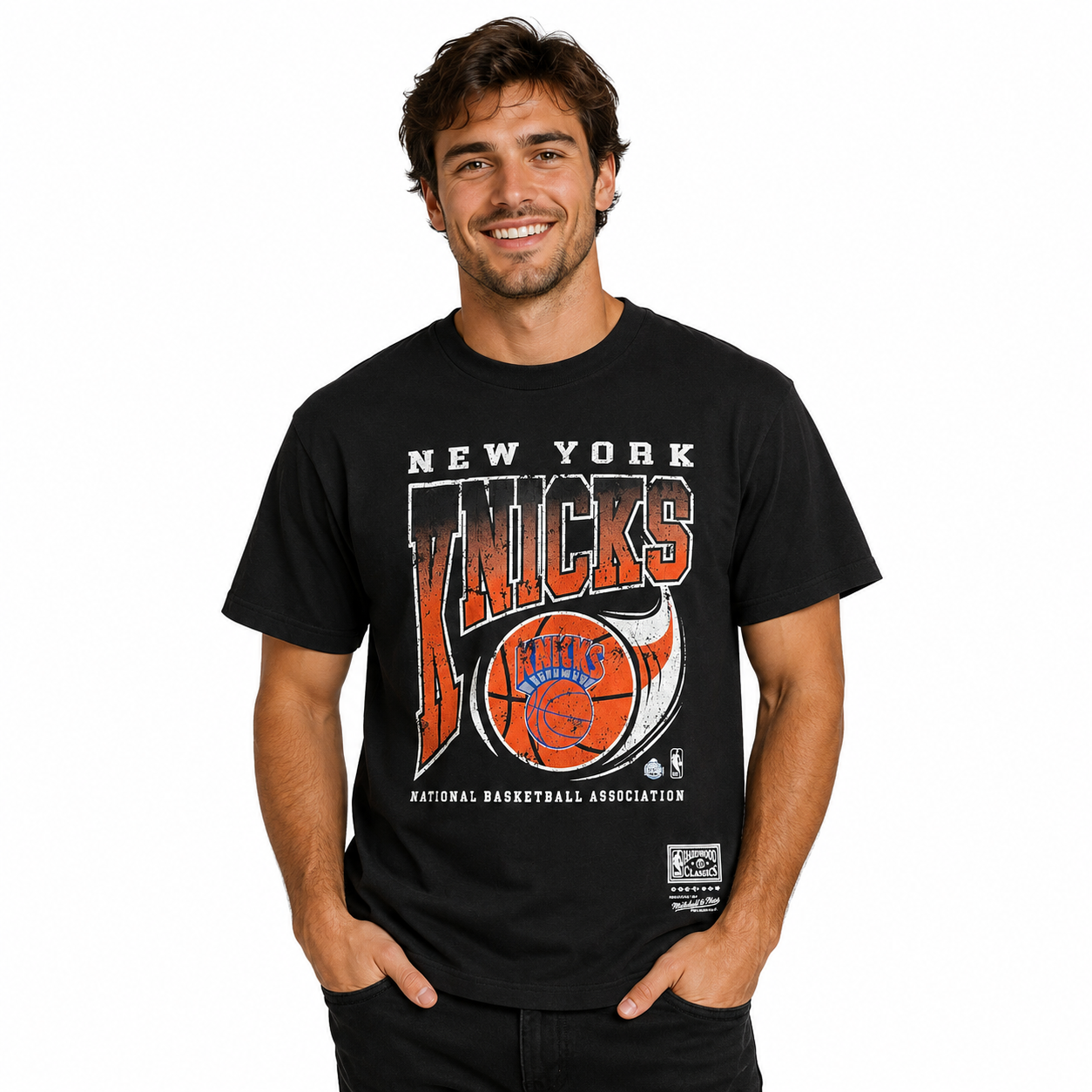 New York Knicks Black Distressed Mitchell and Ness Ball Out Shirt