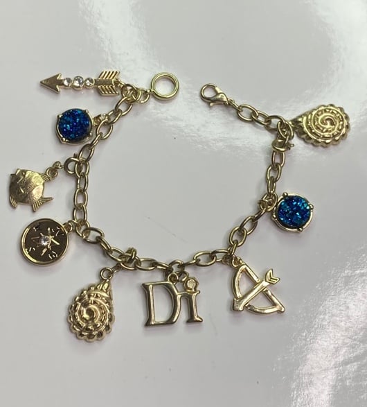 Di Nautical Blue Druzzy Gold tone Charm bracelet