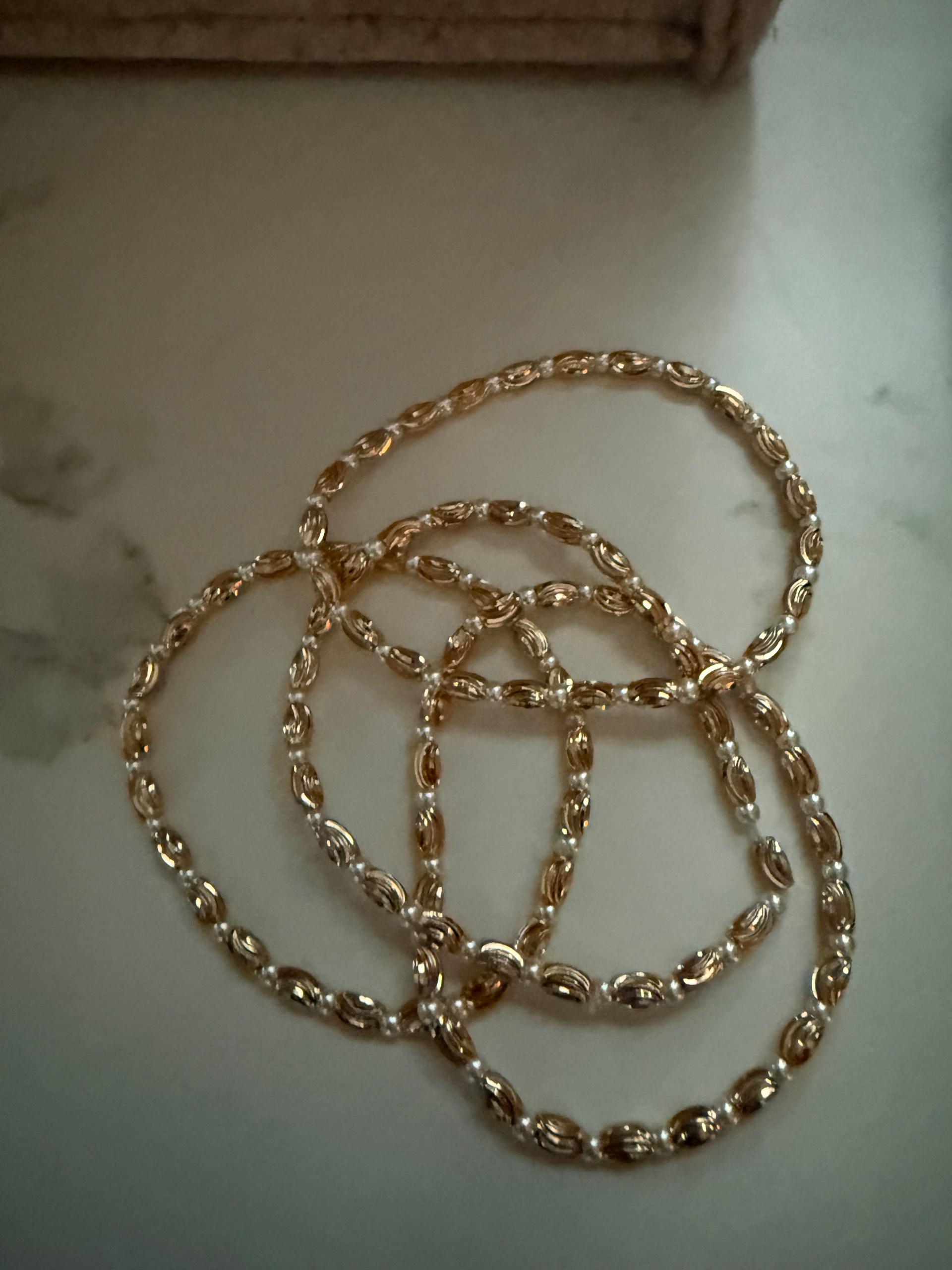 Gold Textured & Pearl Three-Piece Bracelet Set