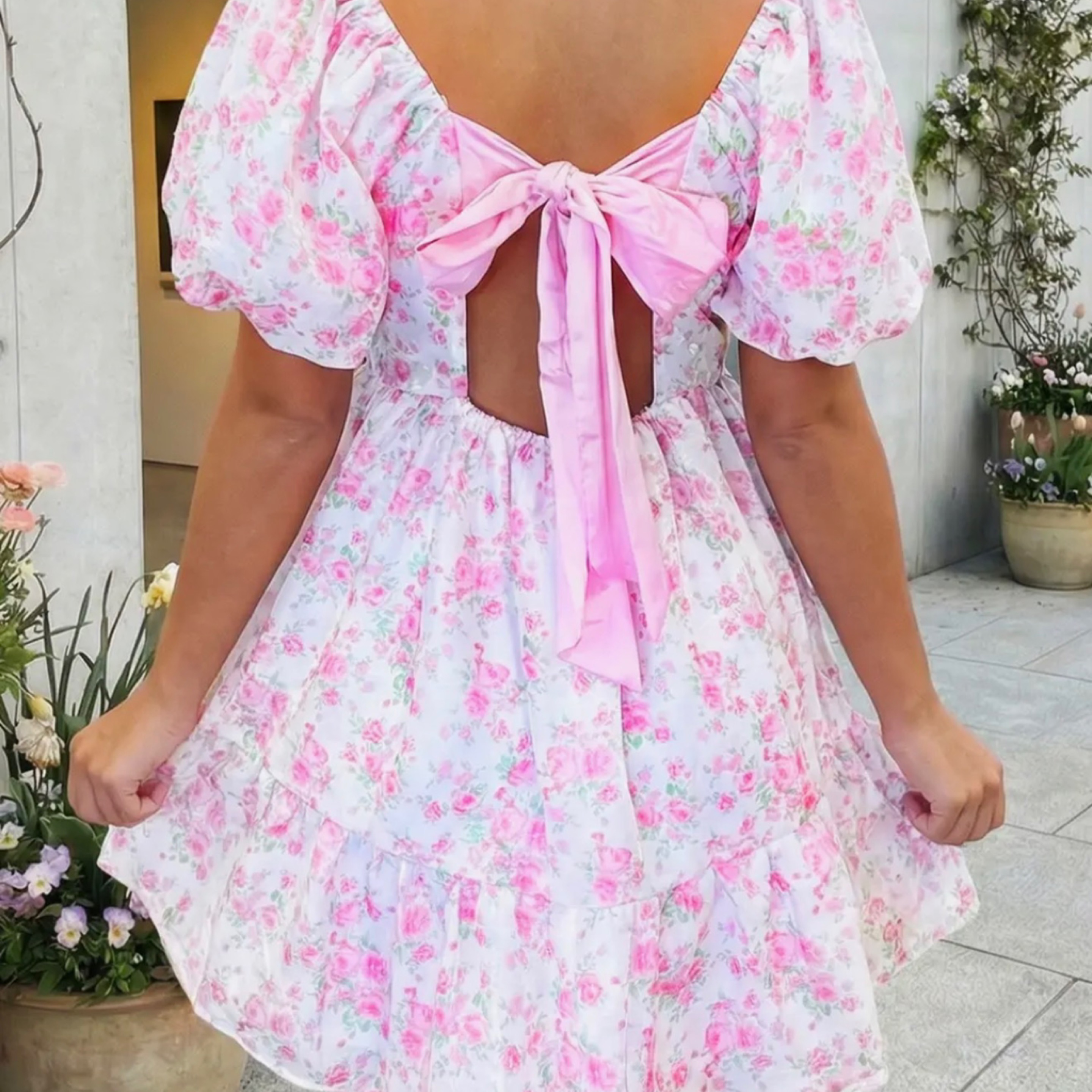 Floral bow detail dress — Bama Tan boutique, Tuscaloosa AL