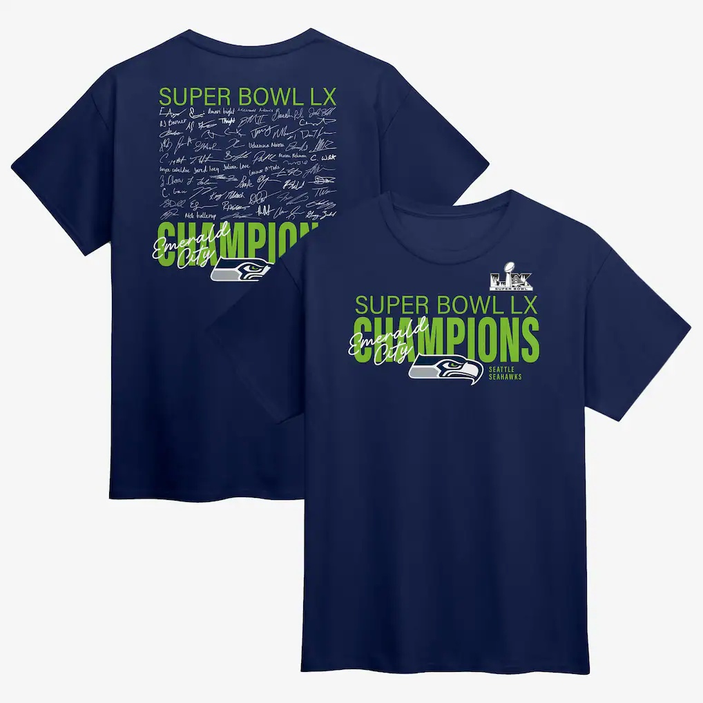 Seattle Seahawks Super Bowl LX Champions Autograph Signing Roster Shirt
