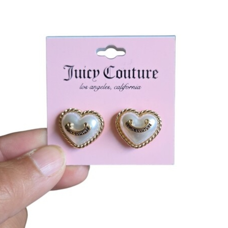 Juicy Couture Gold Heart Stud Earrings with Pearlescent Inlay