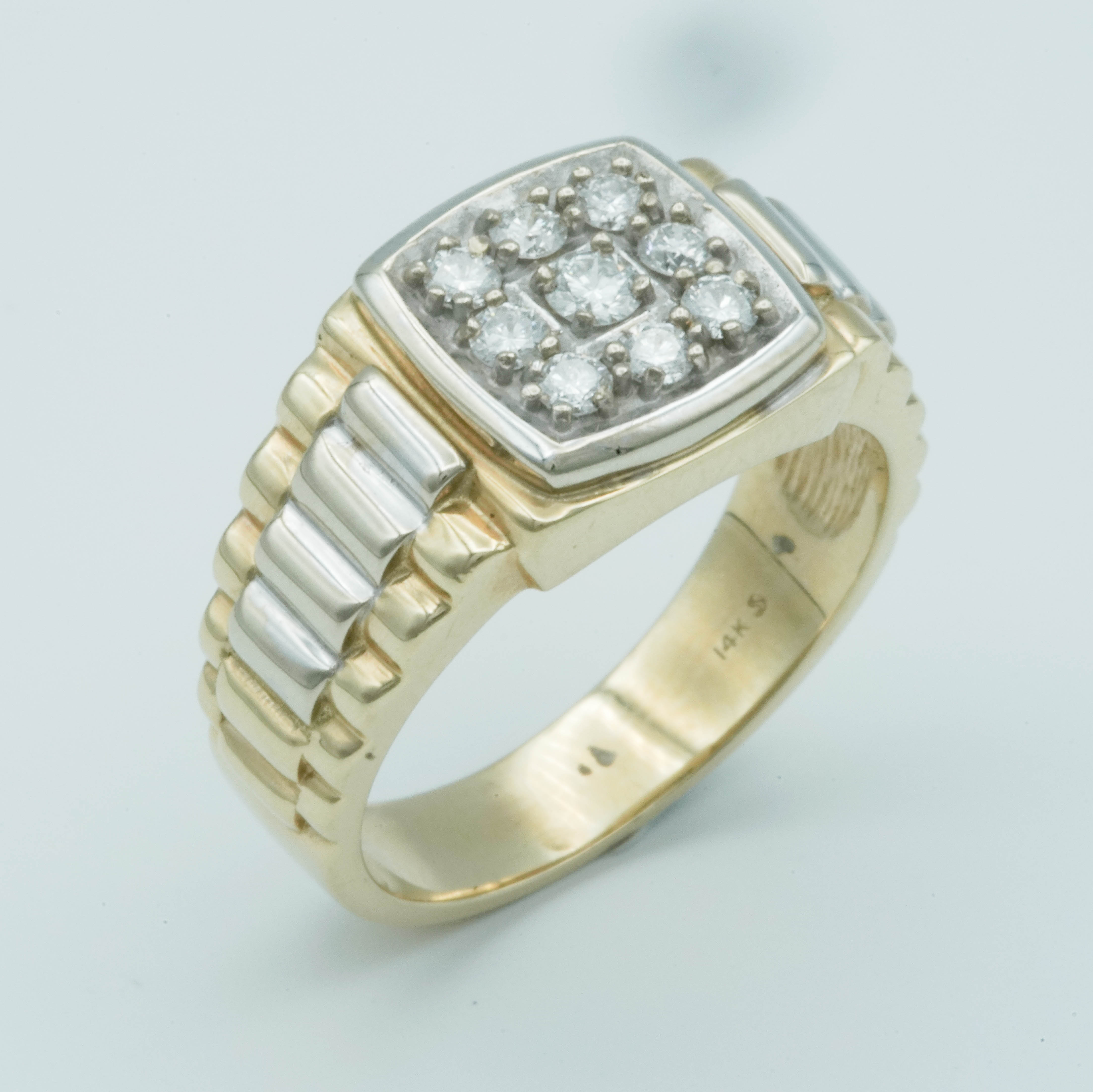 9 Diamond Buckle Ring in 14k Two Tone Ring