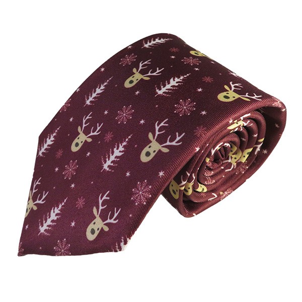 59 X 3.25 Inch Burgundy Reindeer Tree Snowflake Tie