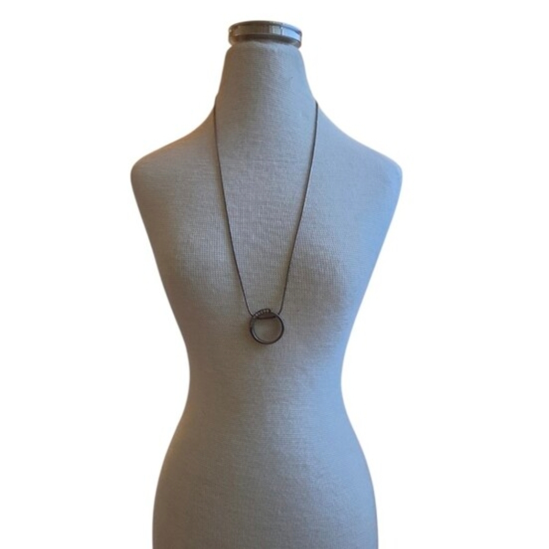 Vintage 925 Sterling Silver Pave Interlocking Circle Pendant Necklace