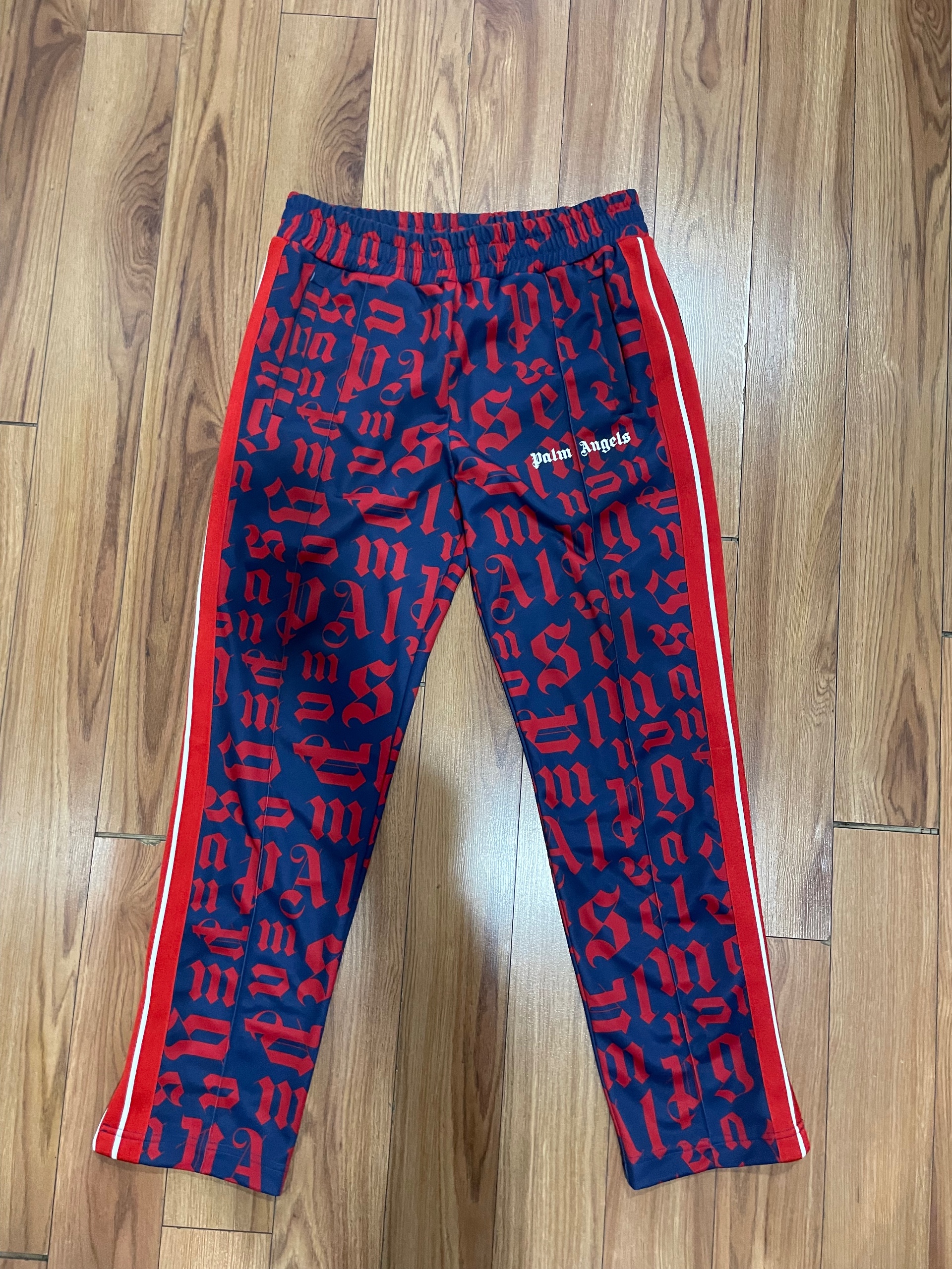 Palm Angels Navy and Red Monogram Track Pants
