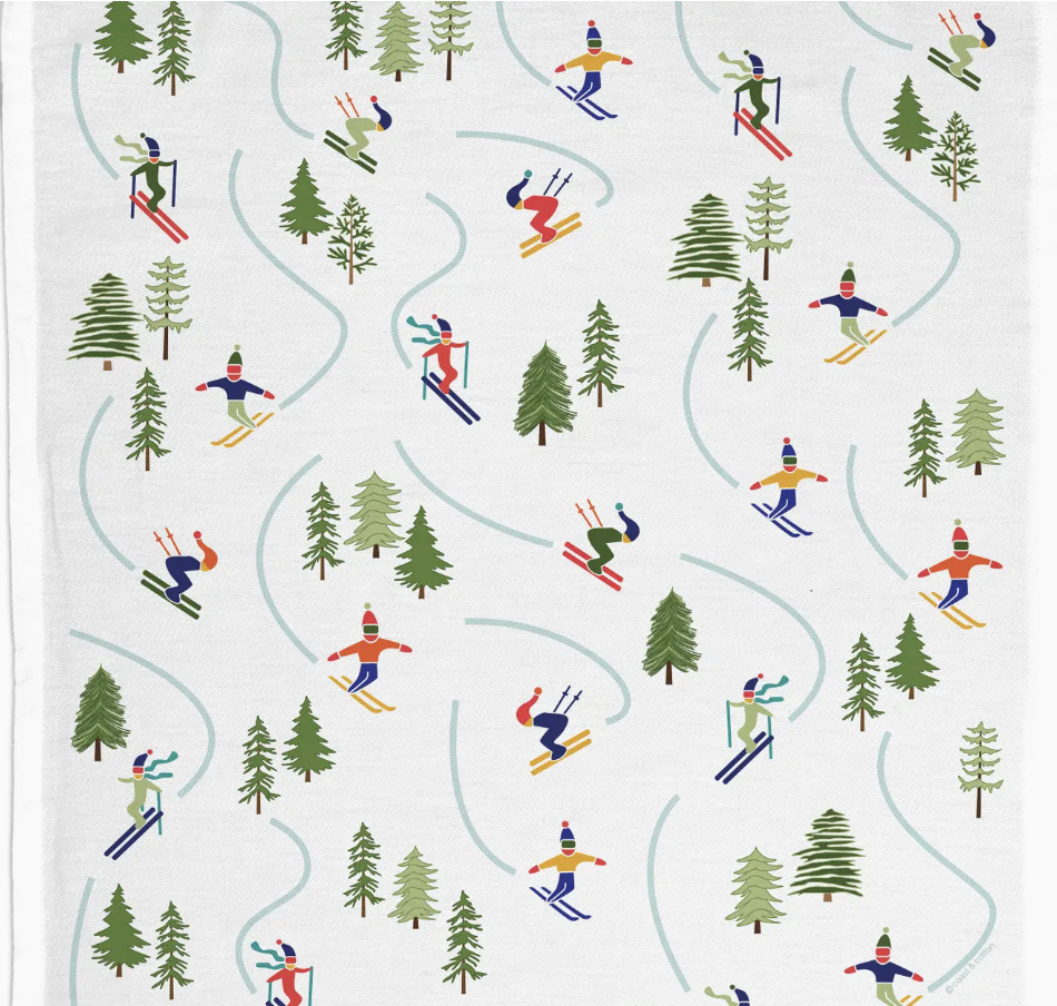 Skiers in the Trees Tea Towel