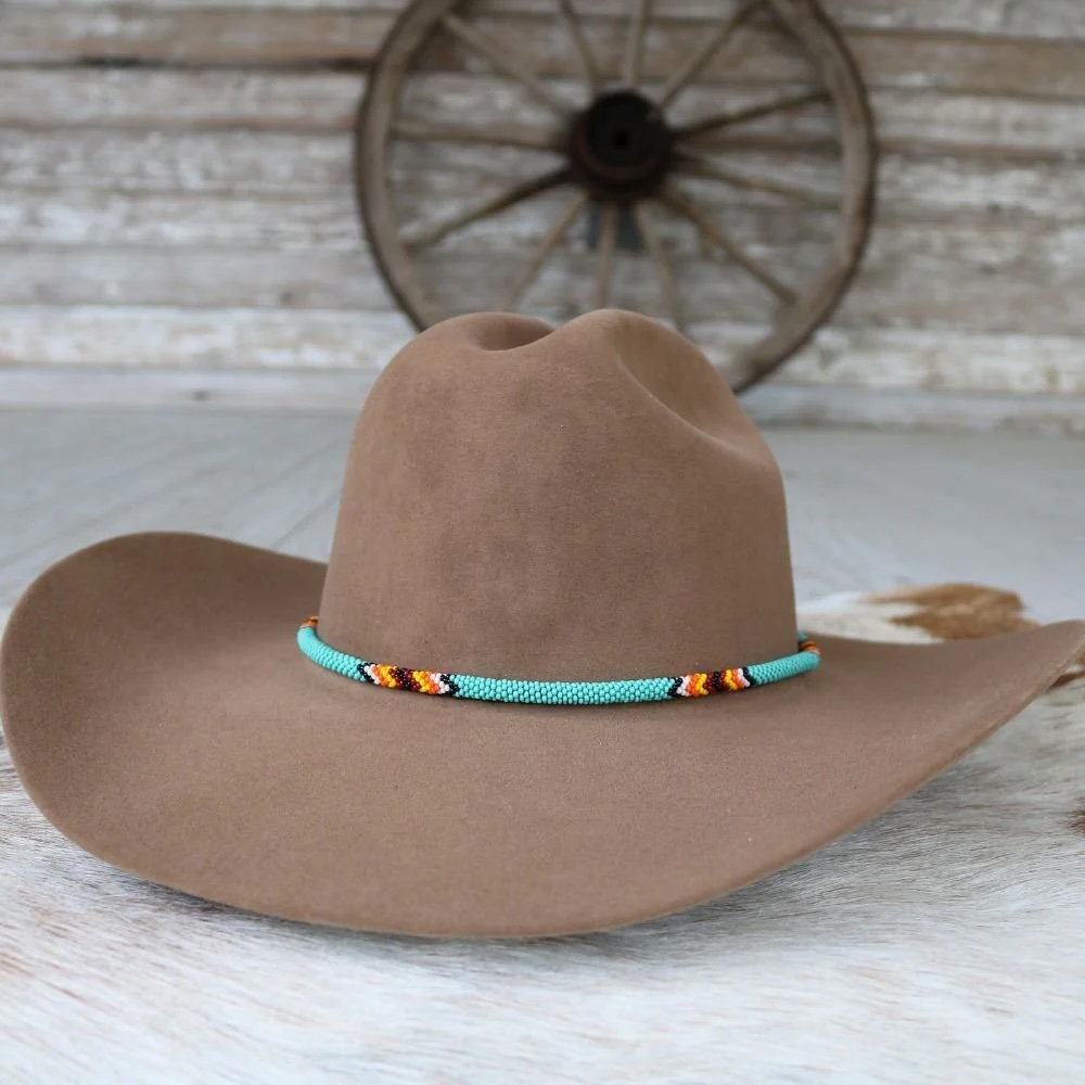 Willow - Round Beaded Hat Band (Turquoise) – Handcrafted Tubular Peyote Stitch