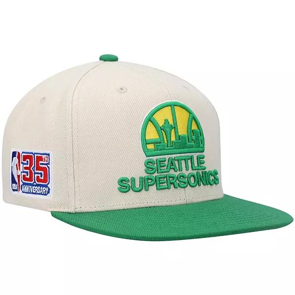 Seattle Supersonics 35th Anniversary Mitchell and Ness Snapback Hat - Cream/Green