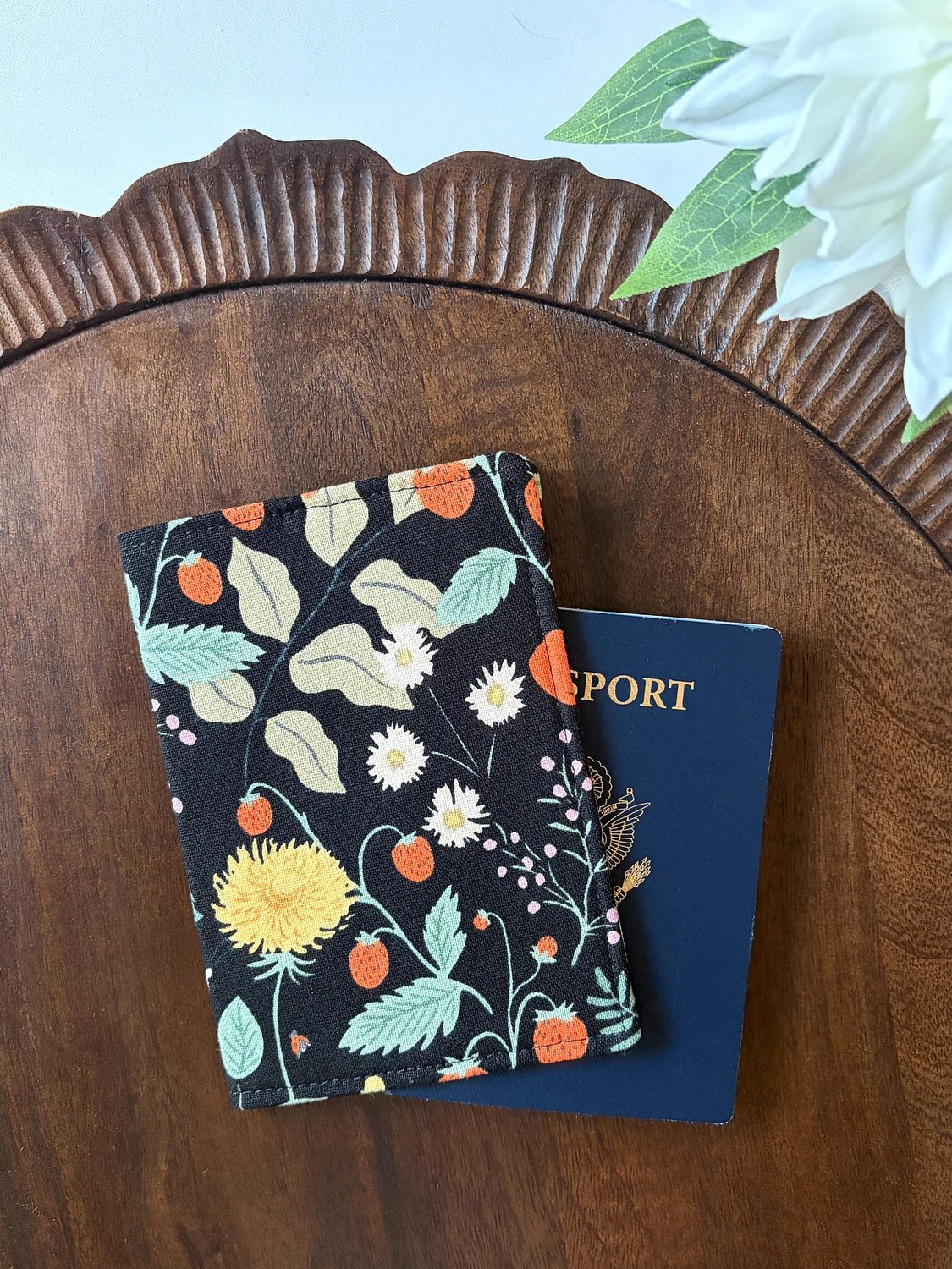 Passport Cover – Strawberry Fields Black – handmade passport cover