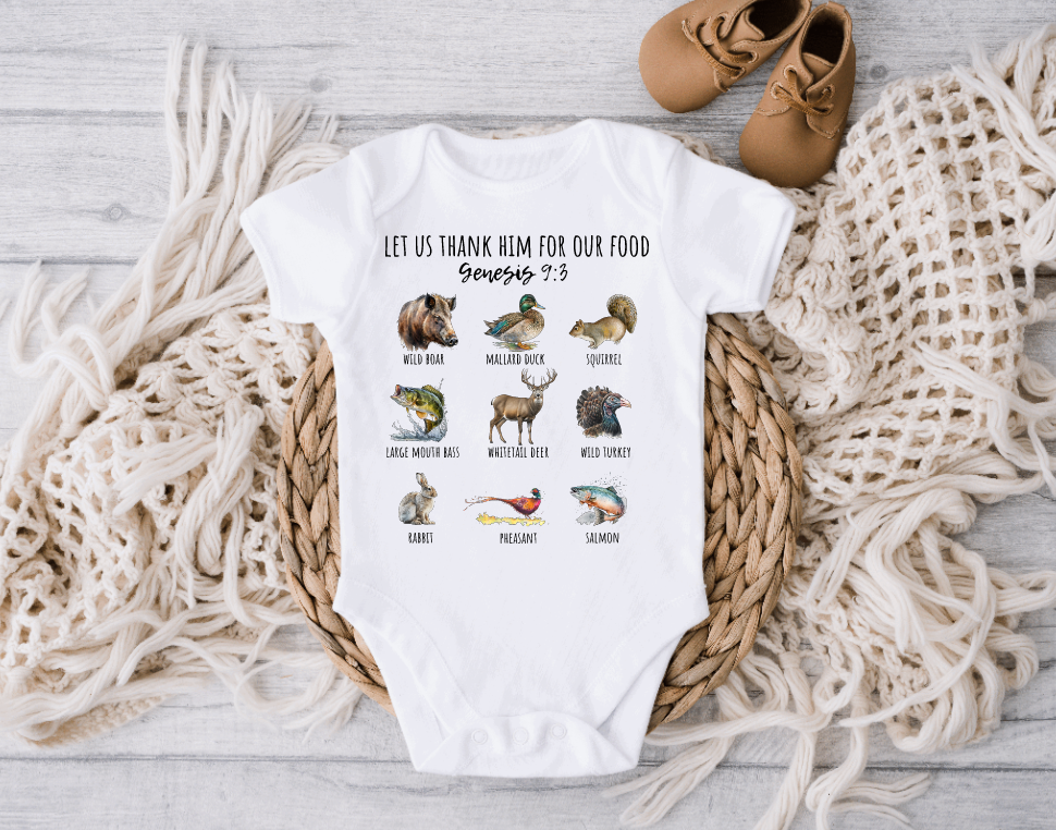 Let us Thank Him for Our Food Hunting Onesie