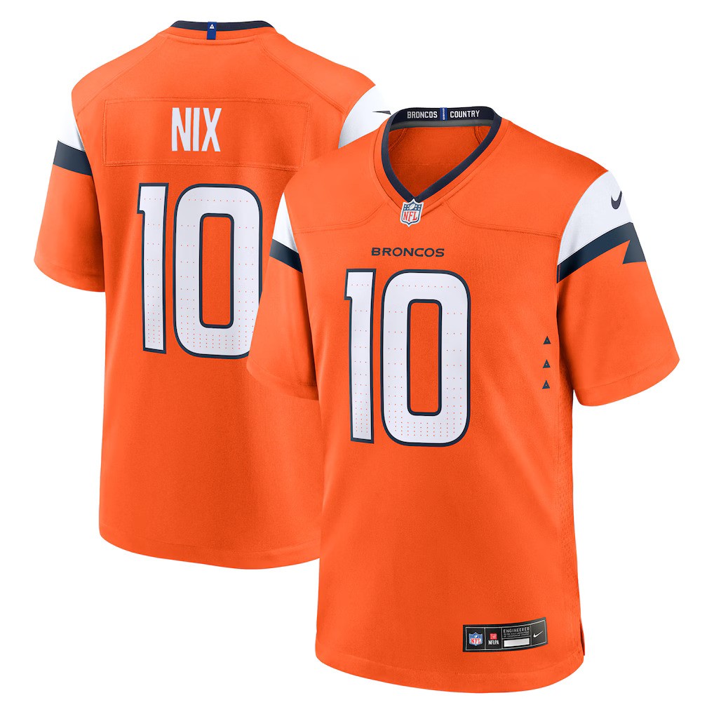 Denver Broncos Bo Nix #10 Orange Nike Game Jersey
