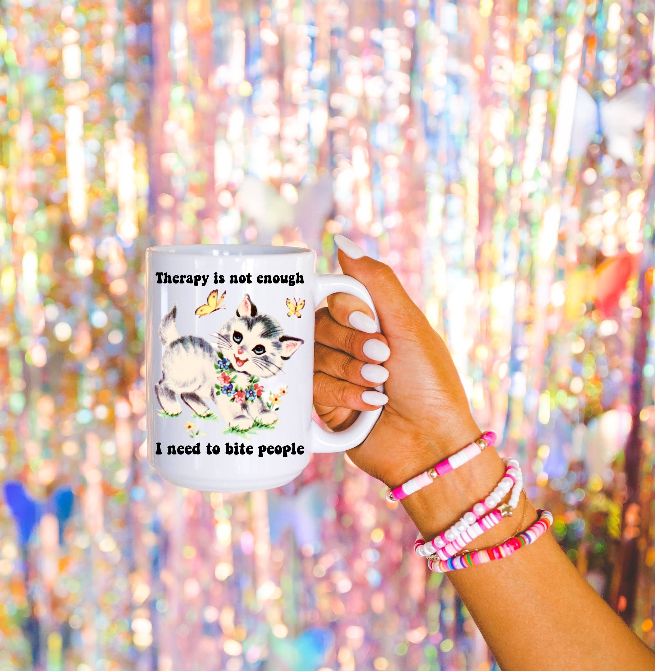 Ace the Pitmatian Co - Therapy is Not Enough Cat Mug: 15 oz