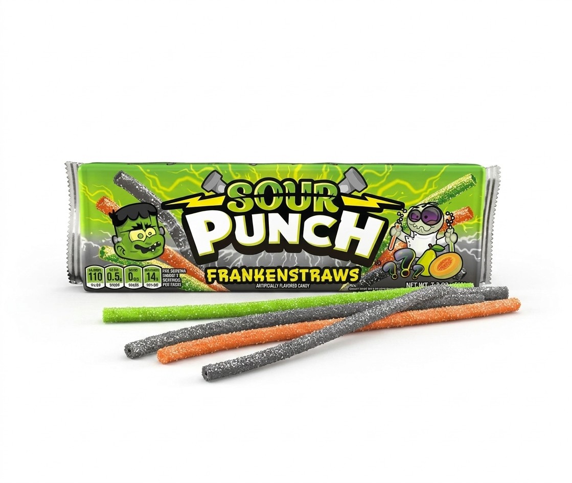 Sour Punch Halloween FrankenStraws Chewy Candy 3.2oz 24ct