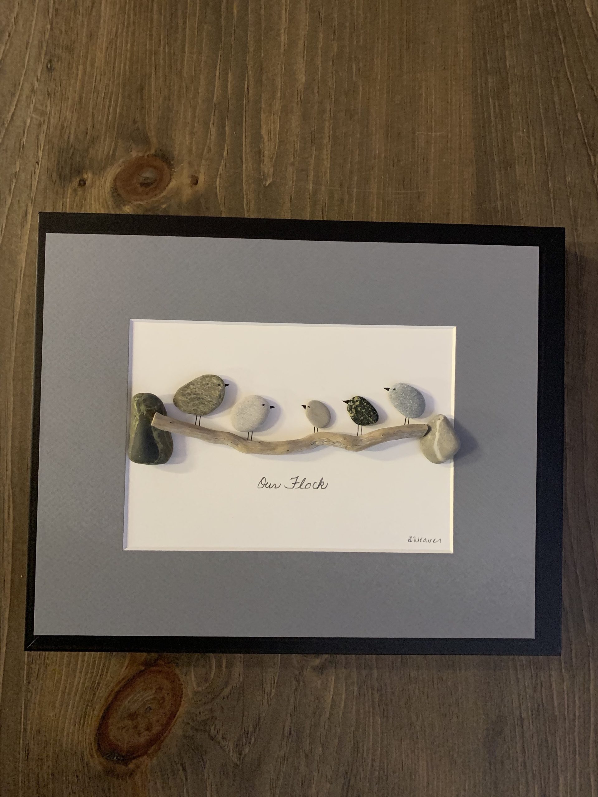 Our Flock - Family of 5 birds on driftwood
