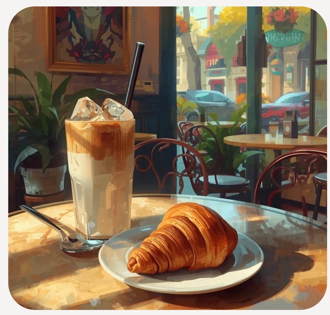Combo #2, Cafe de Flan + Buttered Croissant