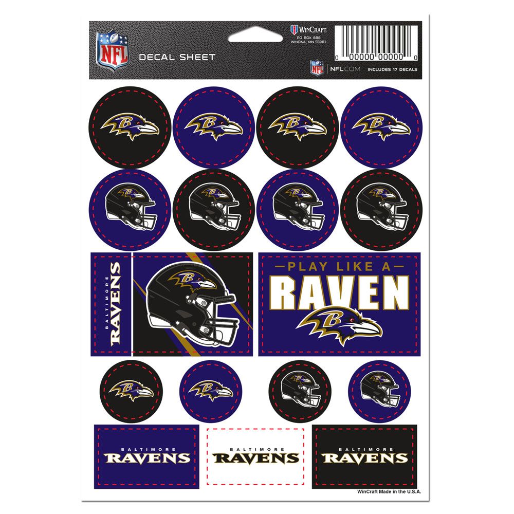 Baltimore Ravens Vinyl Decal Sheet 5x7"